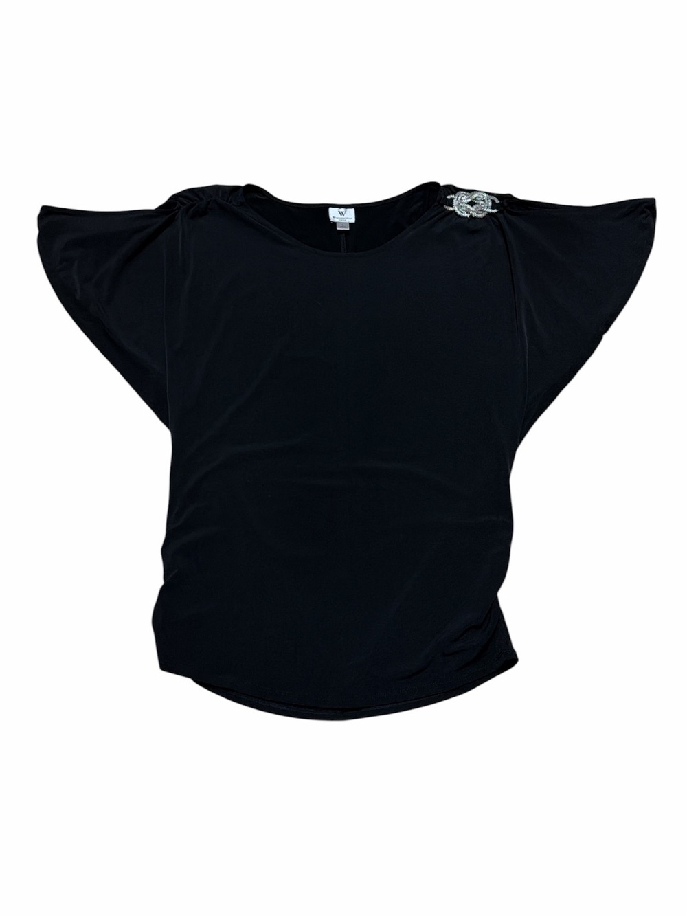 Worthington Short Sleeve Shirt Women’s L Black Office Blouse Business Casual Top
